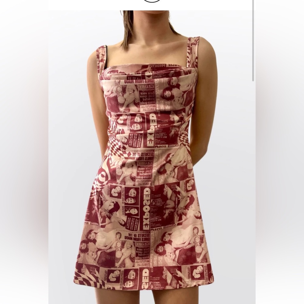 Miaou Maroon & Cream Photo-Print Mini Dress